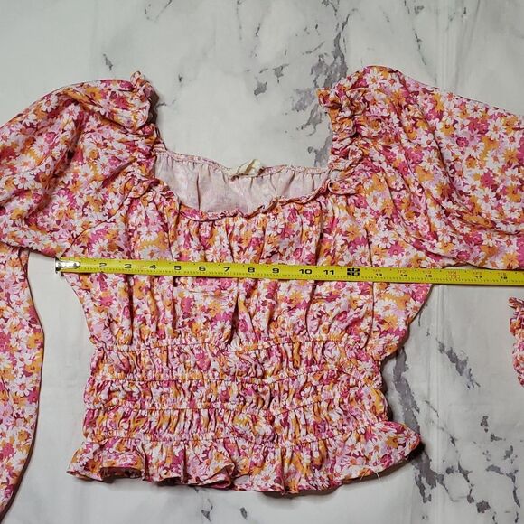 Peach Love California Pink/Orange Floral Cropped Blouse - Picture 6 of 7